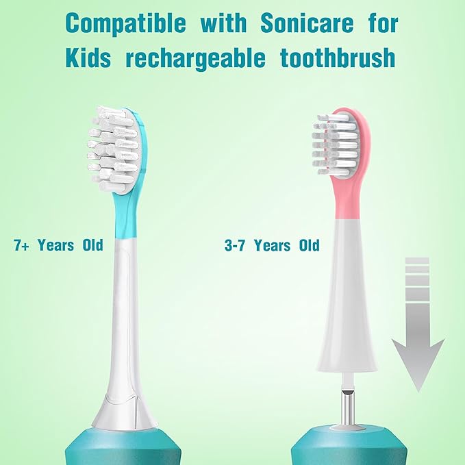 Kids Replacement Toothbrush Head for 7+ Child Soft Brush Red 4 Pack & Blue 4 Pack & 8 Hygienic Cover Compatible with Phillps Sonicare Kids Electric Toothbrush HX6321 HX6340 HX6032 HX6042 Total 8 Pack