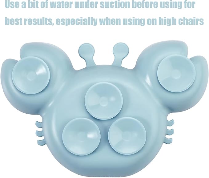 PandaEar 2 Pack Silicone Suction Plate for Baby, Divided Unbreakable Toddler Food Plate with 2 Pack Spoons for Self Feeding, Toddler Utensils Feeding Set Baby Eating Supplies, Crab Shape (Blue&Pink)