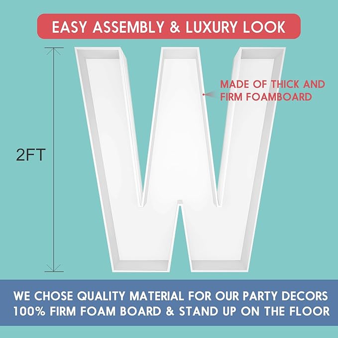 2FT Letter W Mosaic Balloon Frame Letter DIY Fillable Letters Kit for Birthday Party Wedding Backdrop Decor