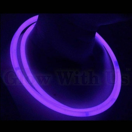 Glow Sticks Bulk Wholesale Necklaces, 100 22” Purple Glow Stick Necklaces. Bright Color, Glow 8-12 Hrs, Connector Pre-Attached, Sturdy Packaging, GlowWithUs Brand
