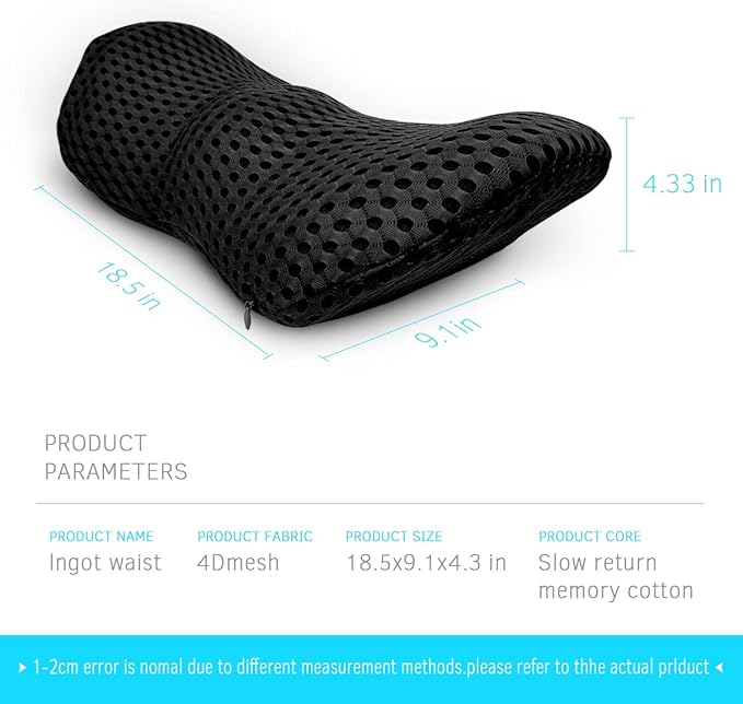 Lumbar Support Pillow for Office Chair, Memory Foam Lumbar Pillow for Lower Back Pain Relief (Black)