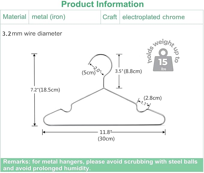 Amber Home 20 Pack 12" Chrome Kids Baby Hangers, Strong Metal Children Clothes Hangers for Closet, Space Saving Infant Hanger for Toddler Coats Pants (Chrome, 20)