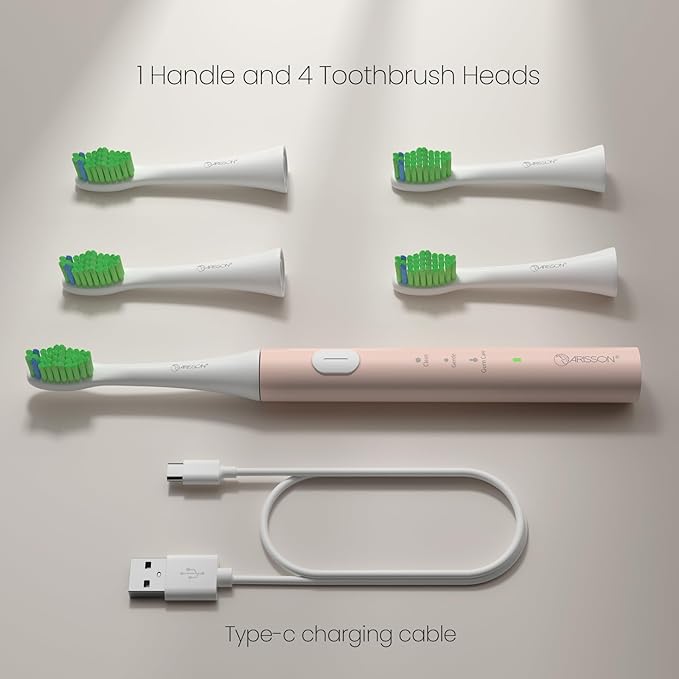 ARISSON Sonic Electric Toothbrush for Adults and Kids, 40,000 VPM Power Toothbrush, 1.5H Fast Charge Ultrasonic Electric Toothbrushes with 2 Minutes Smart Timer, White on Desert Sand