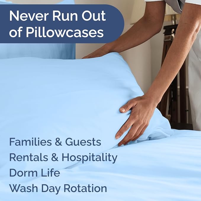 Queen Pillow Cases Set of 8 - Ultra Soft Hotel Quality Pillowcase Covers - Comfy, Cozy & Wrinkle Free - Shrink, Stain & Fade Resistant - Machine Washable Pillow Protectors - 8 Piece Set - Light Blue