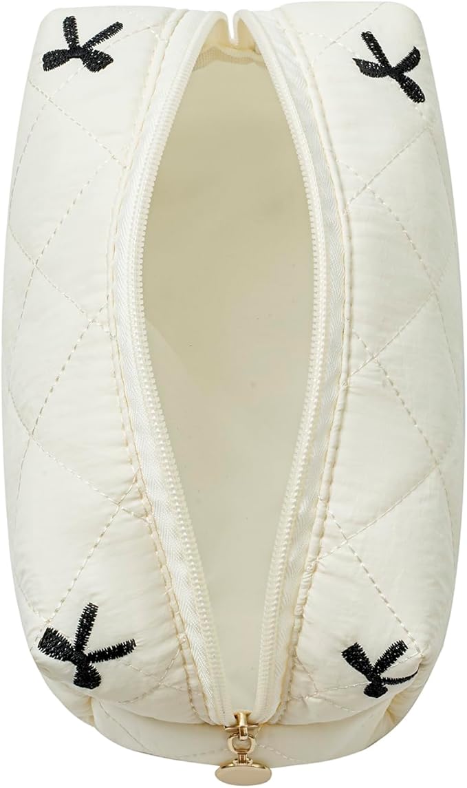 HHQQWZ Makeup Bag Travel Cosmetic Bag for Women Girls, Zipper Make Up Pouch, Floral Flowers Toiletry Organizer Makeup, Portable Storage Cosmetic Travel Cloth Bag (Beige)