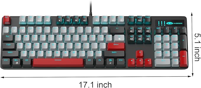 MageGee Mechanical Gaming Keyboard, 104 Keys Blue Backlit Keyboards with Brown Switches & Double-Shot Keycaps, USB Wired Mechanical Computer Keyboard for Laptop, Desktop, PC Gamers (Black & Gray)