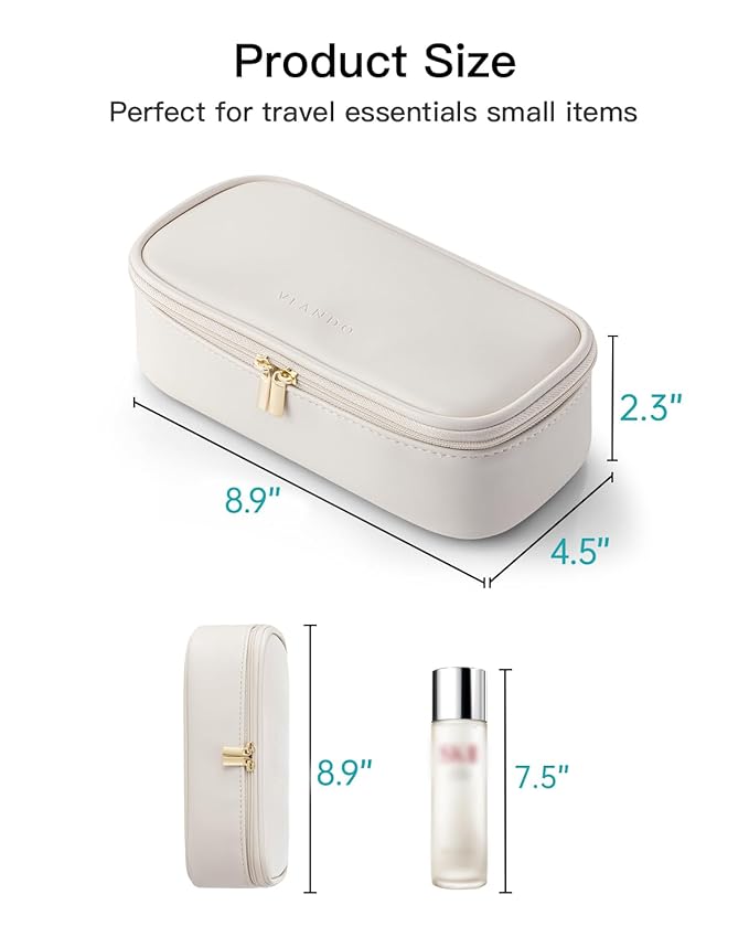 Vlando Travel Makeup Bag,Small Makeup Pouch Cosmetic Bag for Women Makeup Organizer Bag Gifts for Women Girlfriend Teacher Mom Brithday Gifts-White