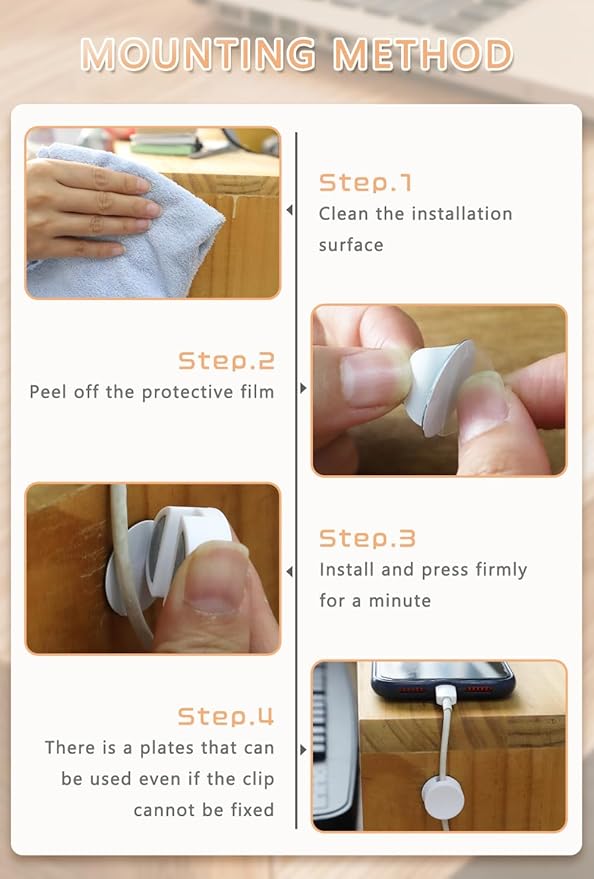 Maveek 5 Sets Magnetic Cable Management Clips with Discs, Adhesive Cable Holder Electrical Wire Clips Cord Organizer for Desktop Wall Kitchen USB LAN Type-c (White)