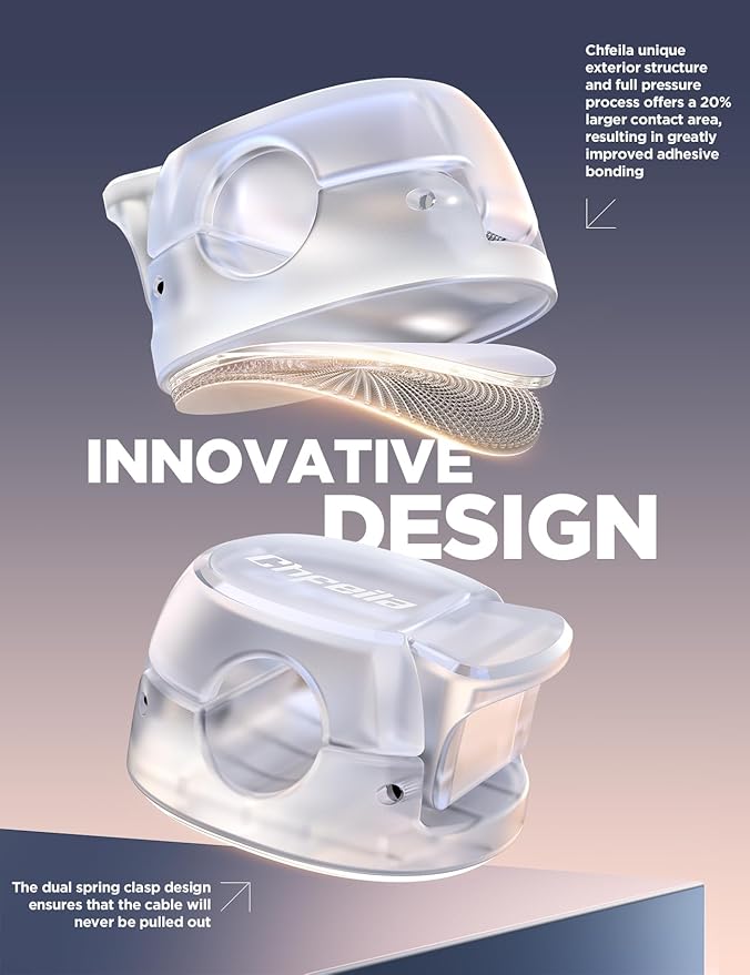 12Pack Cable Clips - Chfeila Latest Dual Spring Cord Organizer with Clasp Lock, [Max Stability] Desk Cable Management, Adhesive Phone Charging Wire Holder for Nightstand/Car/Wall, Office Accessory