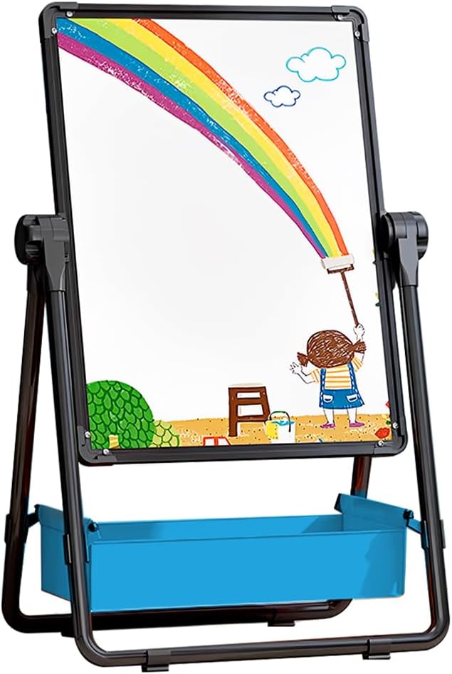 Kids Standing Easel 29.5inch-44inch Height Adjustable 360°Rotating Whiteboard&Chalkboard Double Sided Easel for Kids