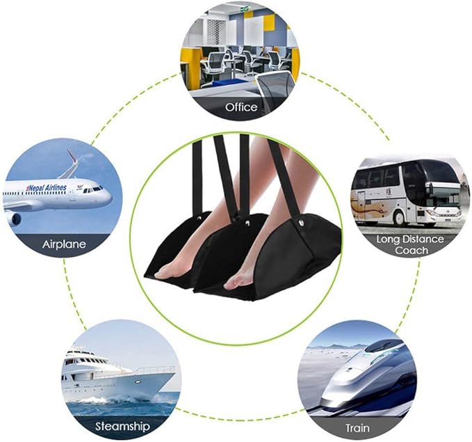 AKOAK 1 Pack Travel Airplane Foot Pedal Hammock, Portable Foot Hammock, Suitable for Family Travel Office Chair Airplane Foot Rest Travel (Black)