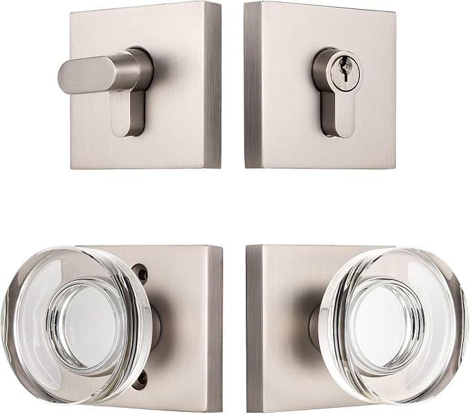 coolnews Crystal Glass Door Locks with Deadbolts, Entry Door Knob and Deadbolt Lock Set, Satin Nickel