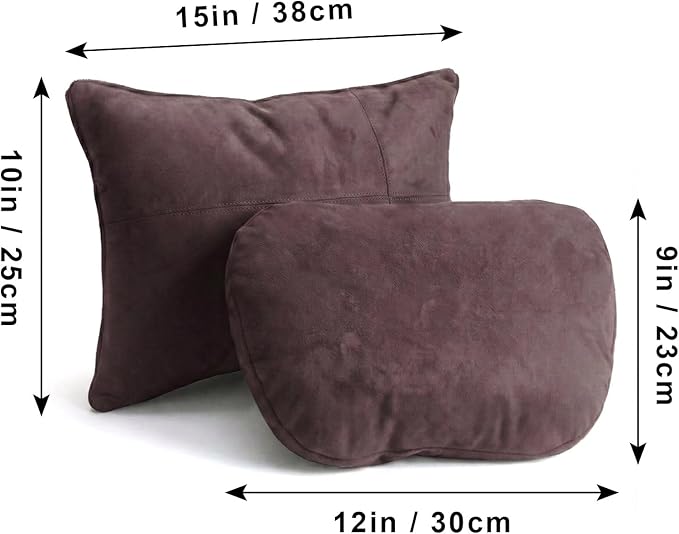 WELBRIT 2PCS Car Pillow for Car Neck Pillow for Driving Seat Lumbar Support Soft Cushion with Extra Filling Accessories Back Support for Travel Nap and Trips Sleeping (Coffee, Head and Lumbar)