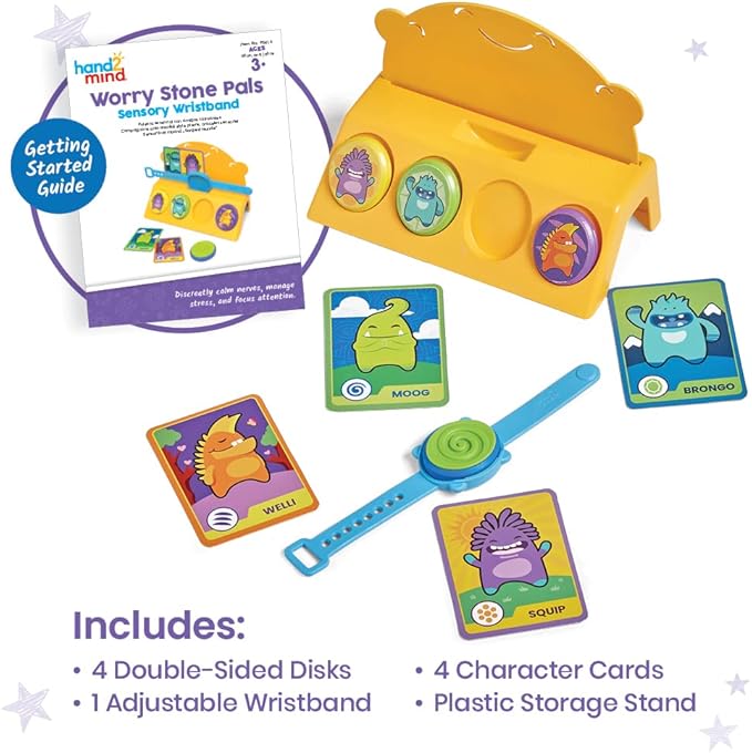 hand2mind Worry Stone Pals, Worry Stones for Anxiety, Fidget Bracelet for Kids, Kids Anxiety Relief, Toddler Sensory Toys, Calming Toys, Calm Down Corner Supplies, Social Emotional Learning Activities