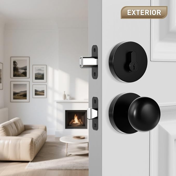 Matte Black Passage Door Knob and Deadbolt Set Interior/Exterior Door Knob with Single Cylinder Deadbolt Lock Set