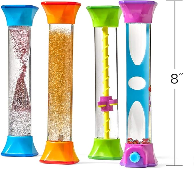 hand2mind Sensory Fidget Tubes, Calming Toys for Kids, Occupational Therapy Toys, Play Therapy, Stress Relief Toy, Comfort Items for Anxiety, Calm Down Corner Supplies (Set of 4)