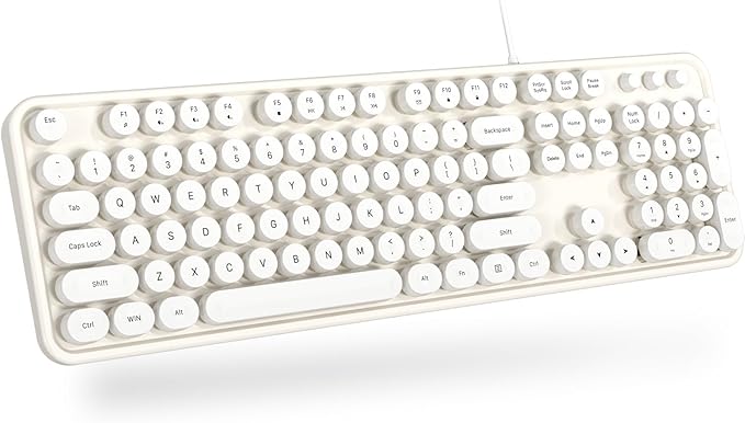 USB Wired Computer Keyboard - Full Size Office Keyboard with Number Pad, Caps Indicators, Foldable Stands, for PC Laptop Desktop Windows 7 8 10 (Creamy White)