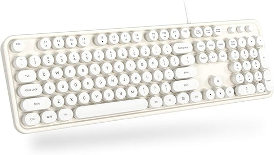 USB Wired Computer Keyboard - Full Size Office Keyboard with Number Pad, Caps Indicators, Foldable Stands, for PC Laptop Desktop Windows 7 8 10 (Creamy White)