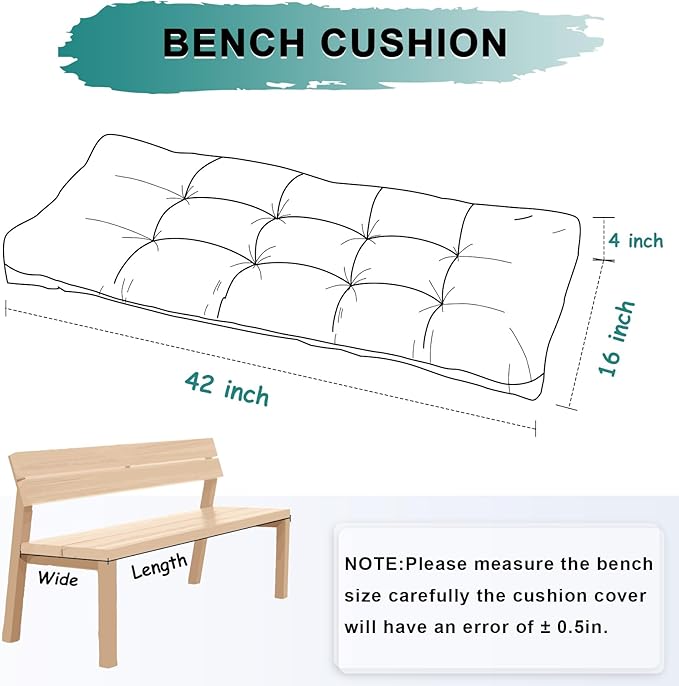 Bench Cushion 42 Inch - Chenille Fabric, High-Density Foam, Non-Slip Bottom, Soft Durable Indoor Tufted Long Seat Cushion for Window Garden Furniture (Teal, 42x16x4 Inch)
