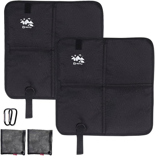 LynsaTac 2 Pack Waterproof Seat Cushion, Portable Folding Oxford Mat for Camping Hiking Fishing - Moisture Proof Picnic Pad with D Clip & Net Bag (Black, 2 PC)