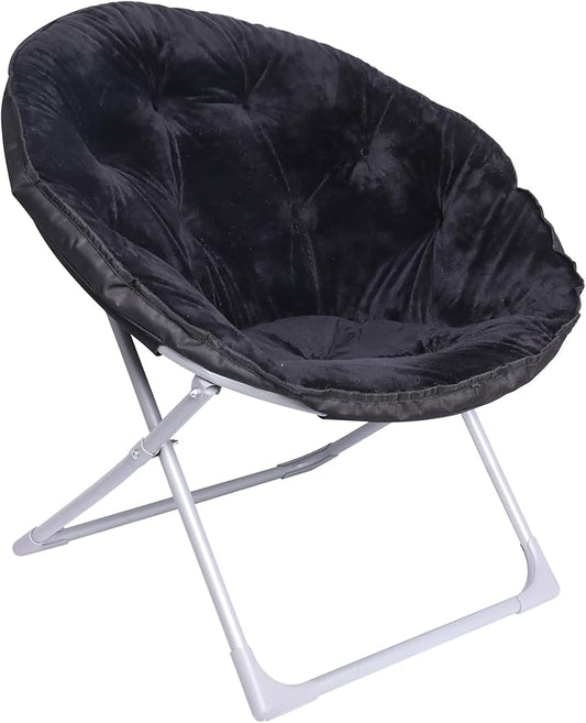 Amazon Basics Faux Fur Saucer Shaped Chair with Metal Frame Black 27.2"D x 32.3"W x 32.3"H