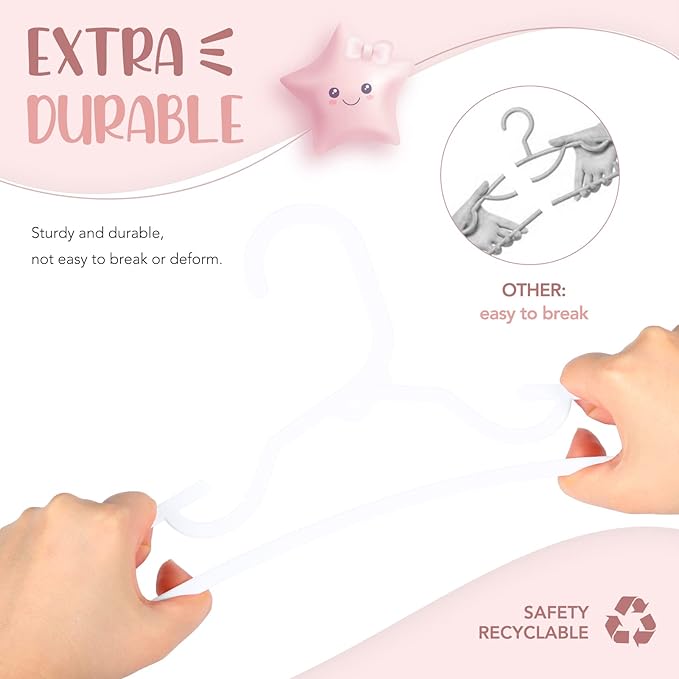 HOUSE DAY Plastic Baby Hangers for Closet 20 Pack, Durable Plastic Kids Hangers for Baby Clothes, Thin & Compact Childrens Hangers, Space Saving White Baby Hangers, Small Hangers for Kids Clothes