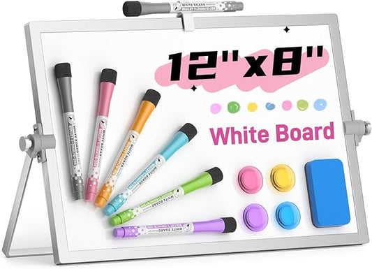 Grtard Small White Board, 12''x 8'' Small Dry Erase Board for Kids, Magnetic Dry Erase Board with Stand, Desktop Whiteboard with Stand, Desk Whiteboard, Double-Sided White Board for Kids, ToDo List