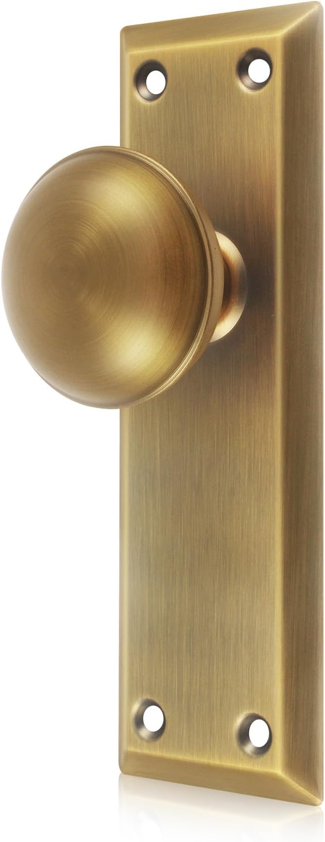 2 Pack Vintage Single-Sided Dummy Door Knobs Interior, Antique Brass Long Plate Dummy Door Knobs