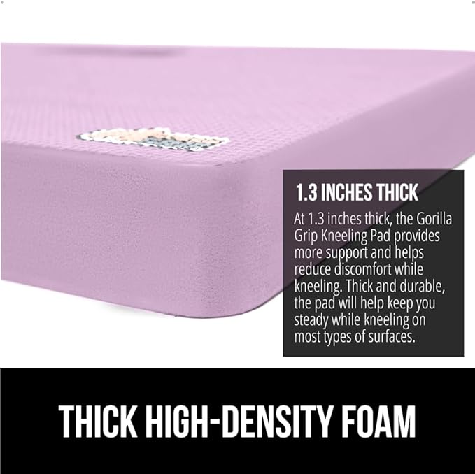 GORILLA GRIP Extra Thick Patent Pending Soft Foam Kneeling Pad, Supportive Large Cushion Knee Pads for Gardening, Baby Bath Time, Dirt and Water Resistant, Workout and Garden Supplies, 17.5x11, Purple