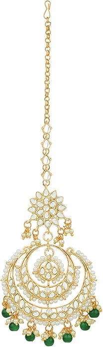 Aheli Bollywood Ethnic Chandbali Style Big Earrings Maang Tikka Set Traditional Fashion Jewelry Gift for Women