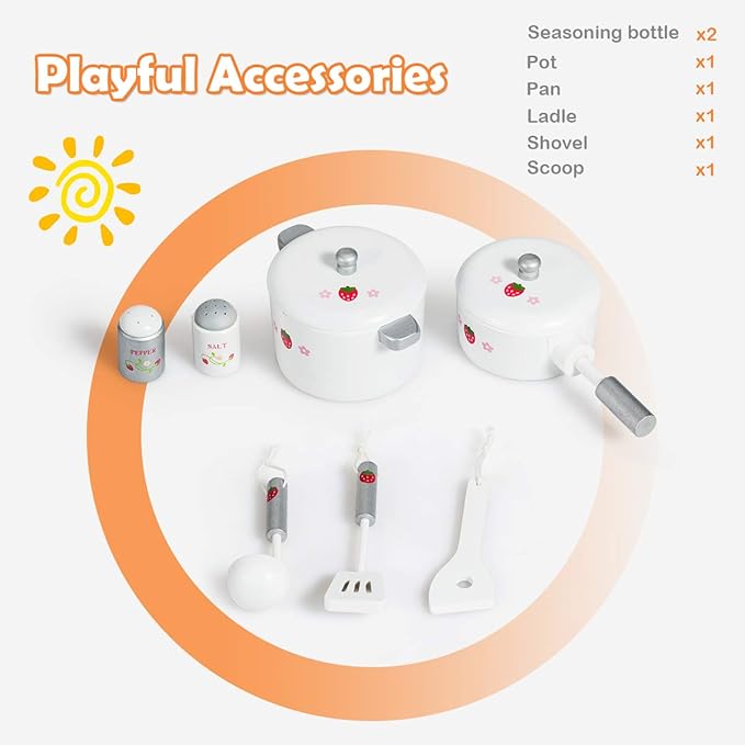 Fireflowery Kids Kitchen Playset, Toddler Kitchen w/Simulated Sound, Accessory Utensils, Blackboard, Sink, Stovetop, Cabinets, Pretend Play Kitchen, Gift for Ages 3+ (Modern)