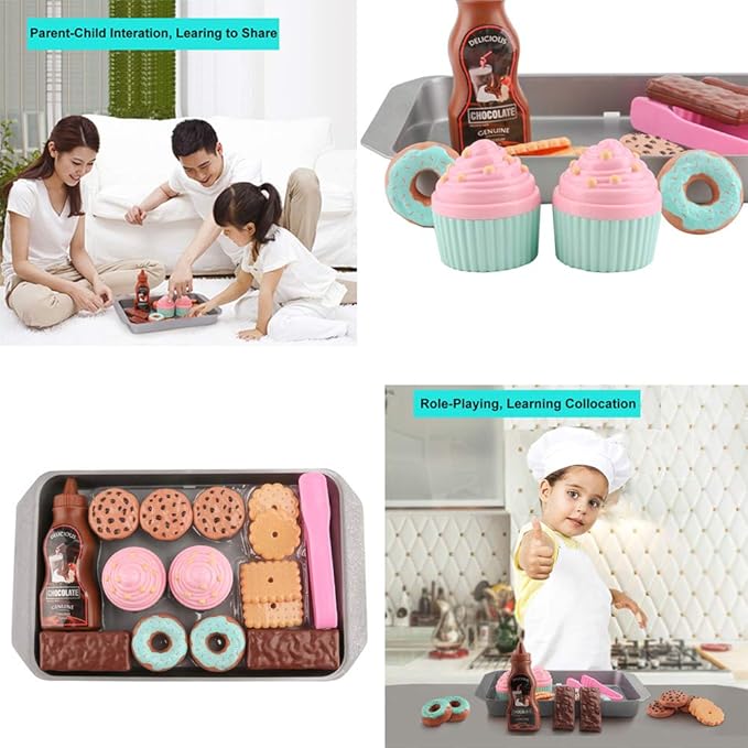 Cookie Play Food Set, Play Food for Kids Kitchen - Toy Food Accessories - Toy Foods with Play Baking Cookies and Cupcakes Plastic Food for Pretend Play, Kids Toddler Childrens Birthday Gifts