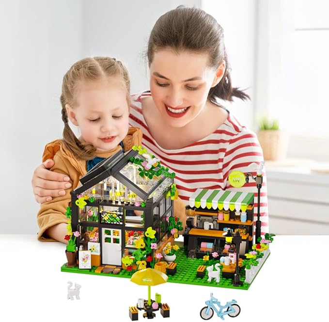 Flower House Building Set with LED, City Street House Flower Shop Building Blocks Toy, Valentine Gift for Girls 8-12 Year, Mini Brick 680pcs