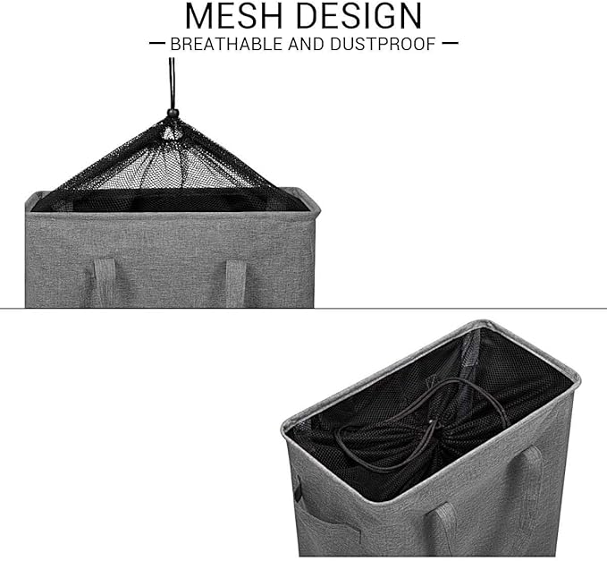 ZERO JET LAG Slim Laundry Hamper With Handles Collapsible Laundry Basket Thin Dirty Clothes Basket Narrow Laundry Bag Foldable Dirty Cloth Hamper 45L (23 inches,Dark Grey)