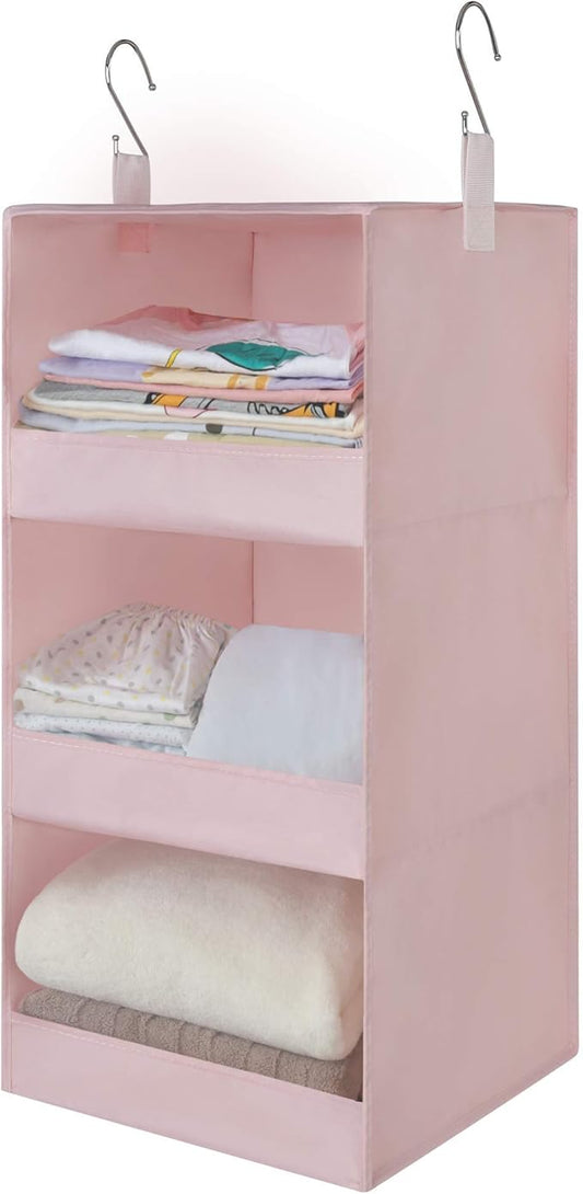 GRANNY SAYS 3-Shelf Hanging Closet Organizer, Collapsible Closet Hanging Shelves, Nursery Hanging Organizer, Pink, 29 ½" H X 12" W X 12" D, 1-Pack