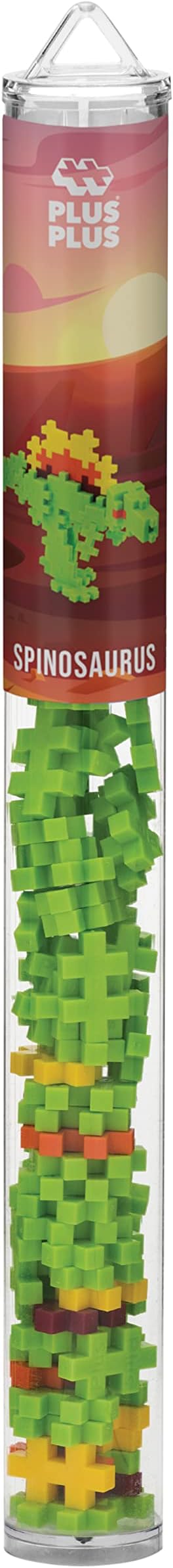 PLUS PLUS 3D Dinosaur Figure Building Block Set, 70 Mini Interlocking Puzzle Pieces, Fun Stem Toys for Kids - Spinosaurus Maker Tube