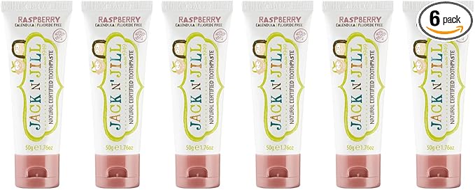 Jack N' Jill Natural Toddler Toothpaste for Baby, Kids and Infants 6 Months & Up, Fluoride Free Training Toothpaste for Toddlers 1-3 (1.76 Fl Oz (Pack of 6), Raspsberry)