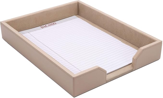 DACASSO Bonded Leather Desktop Letter Tray - Luxury Letter Holder & Paper Organizer for Desk - Office Organization & Executive Desk Decor - (White Latte)