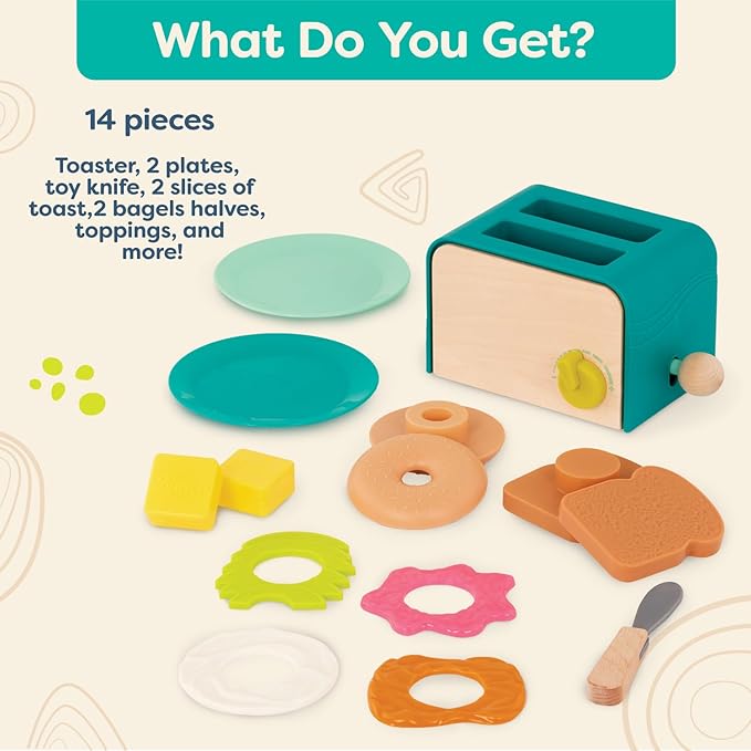 B. toys- Mini Chef - Toaster Playset- Pretend Play Breakfast Playset – 14pc Brunch Set – Pop-Up Toast & Sounds– 3 Years +