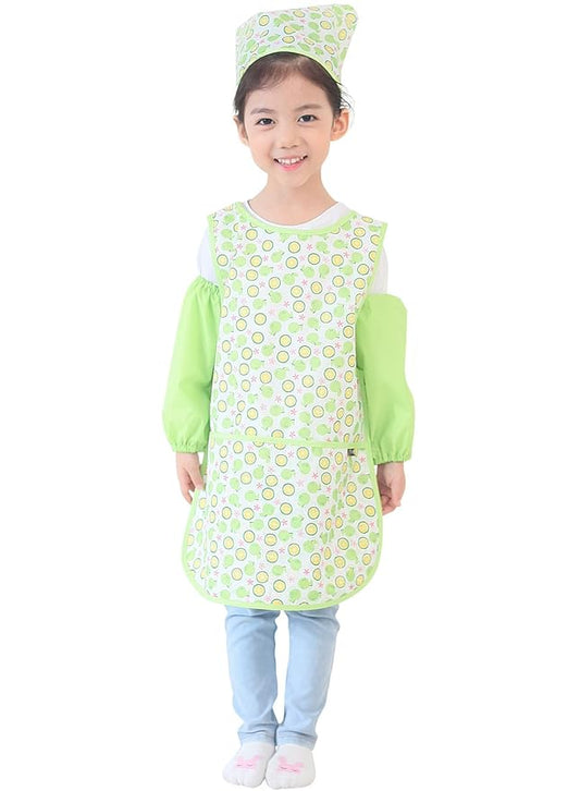 Children Waterproof Artist Painting Aprons or Art Smock 3PCS Set Lime Orange (37-S)