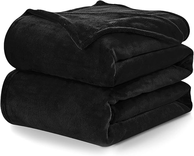 CozyLux Fleece Bed Blankets Queen Size Black - 300GSM Soft Lightweight Cozy Plush Fuzzy Microfiber Flannel Blanket for Travel Camping Chair and Sofa, 90x90 inches