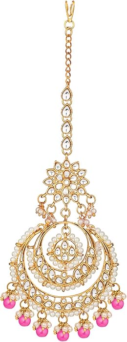 Aheli Bollywood Ethnic Chandbali Style Big Earrings Maang Tikka Set Traditional Fashion Jewelry Gift for Women