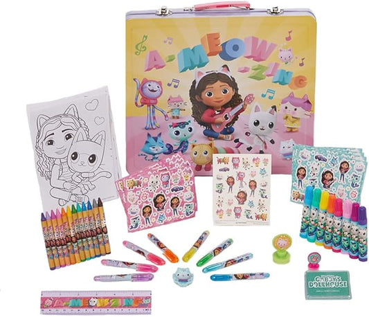 Innovative Designs DreamWorks Gabby’s Dollhouse Deluxe Activity Set with Carrying Tin, Coloring Sheets, Tattoos, Stickers, & Art Supplies