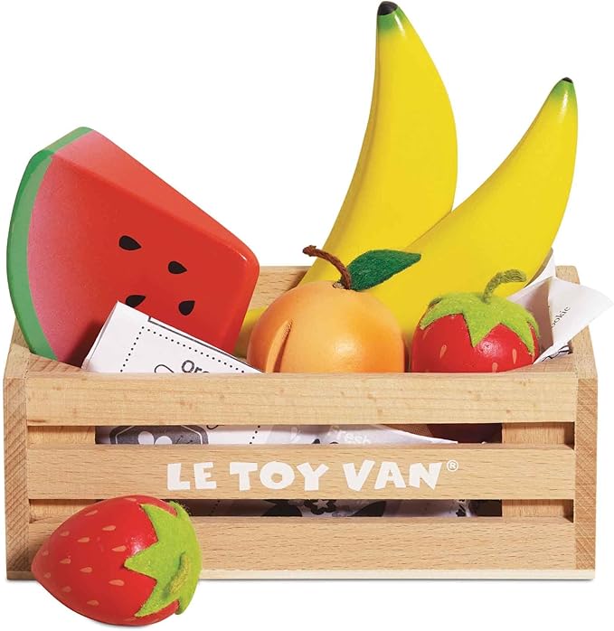 Le Toy Van Honeybake Collection Fruits '5 A Day' Food Crate Premium Wooden Toys for Kids Ages 3 Years & Up