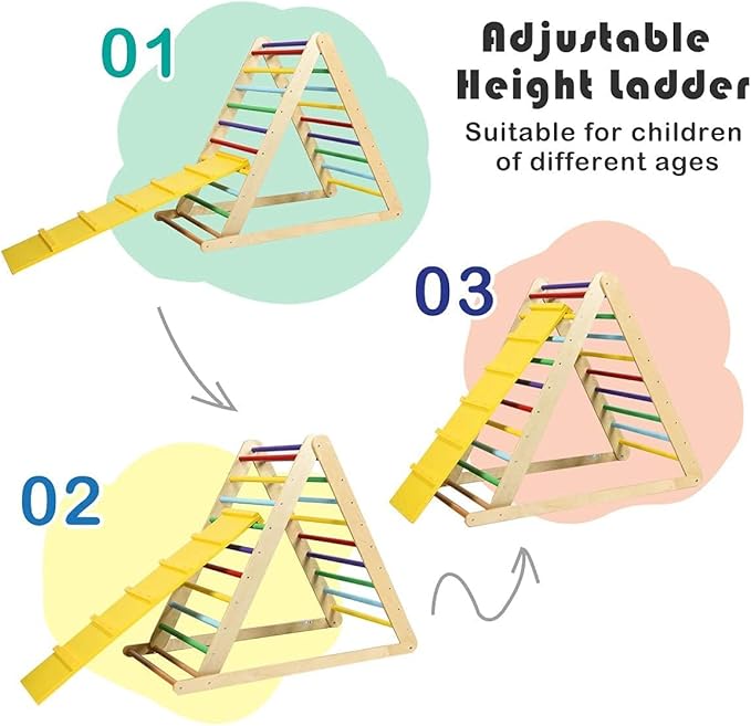 Costzon Foldable Climbing Toys for Toddlers, 3 in 1 Montessori Wooden Triangle Climber for Sliding & Climbing, Kids Indoor Climbers & Gym Play Structures for Boys Girls Gift Present