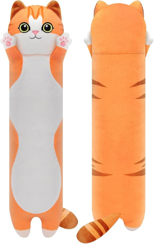 Mewaii Artist-Designed Ultra Soft Long Cat Plush Body Pillow, Extra Stuffing for Comfort, Premium Quality Stuffed Animal Gift for Girlfriend or Cat Lovers (Orange Body Pillow 44 Inch)