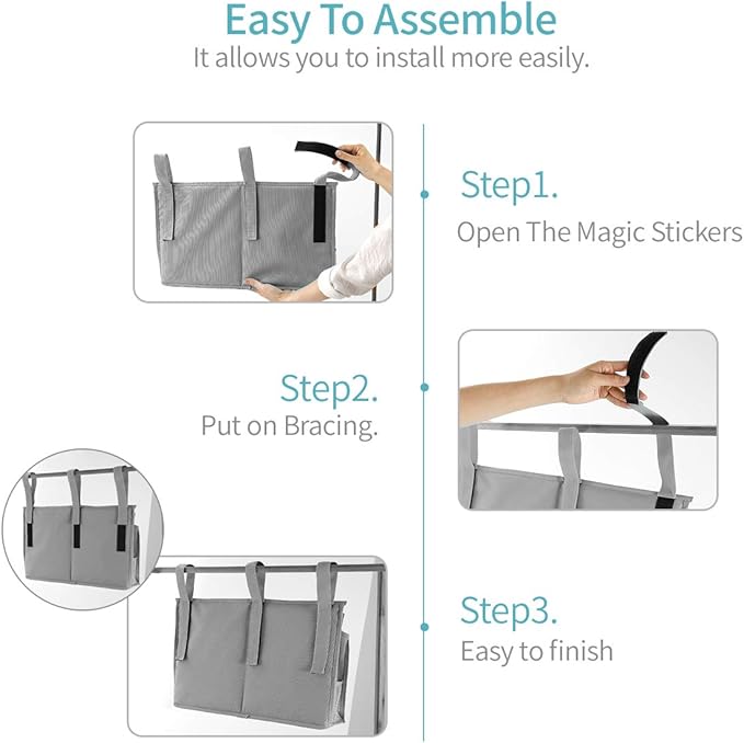 Bseash Bunk Bed Organizer, Bedside Caddy Hanging Bed Organizer Storage Bag 8 Pockets, for College Dorm Rooms Bed, Hospital Bed, Baby Bed Rails, 600D Oxford Cloth (Gray)