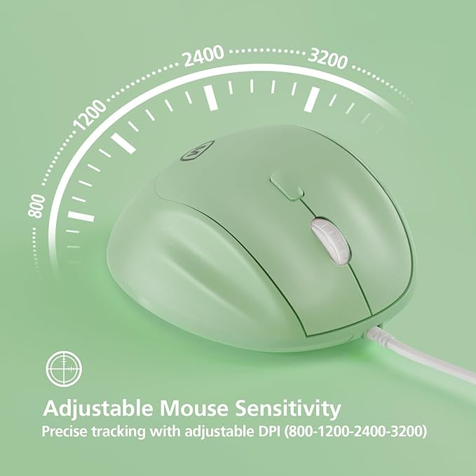 Micropack Ergonomic Mouse Wired for Laptop, PC Computer and Desktop, Ergo Mouse Vertical with Silent Clicks, Up to 3200 DPI Adjustable Mouse Sensitivity, Green