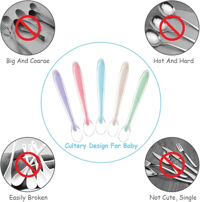 Vicloon Baby Silicone Spoons, 5 PCS Baby Training Feeding Spoons for First Stage 4 Months Toddlers Infants, Baby Utensils Feeding Supplies, Soft Tip BPA Free Gum-Friendly Dishwasher Boil-Proof