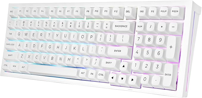 Redragon K723 Wireless Mechanical Gaming Keyboard Creamy, Bluetooth/2.4G/USB-C Wired, RGB Backlit, Hot Swappable Pre-lubed Linear Switches, 96% Custom Gasket Structure for PC/Mac/PS/Xbox,White